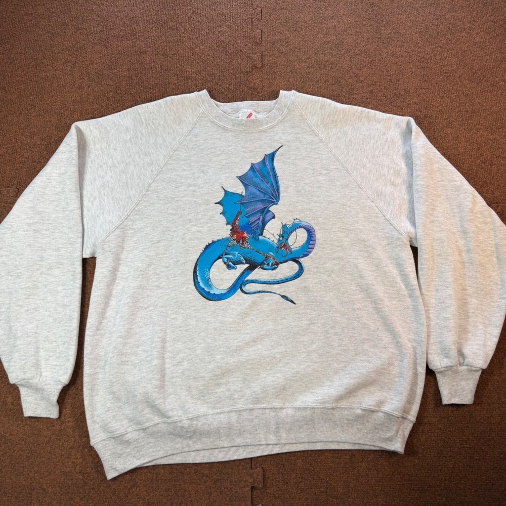 Jerzees Vintage Dragon Graphic Sweatshirt Mens 2X Gray USA Made 90s Fantasy
